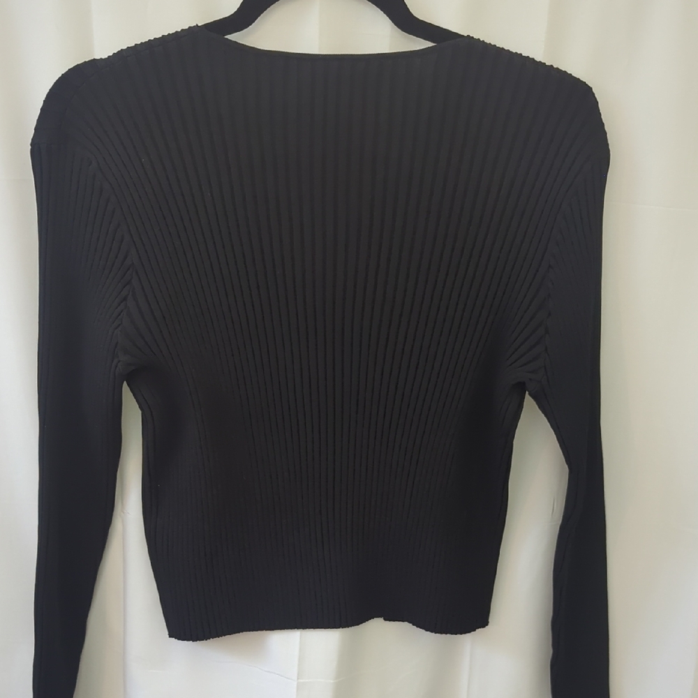 ALEEZA Paris Black Ribbed Cardigan NWT Large - Picture 6 of 6